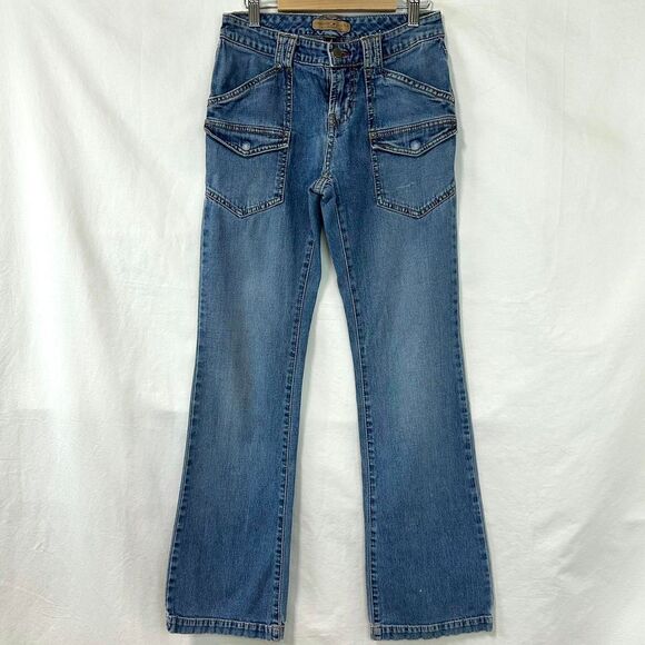 TOMMY JEANS HILFIGER Y2K Blue Denim Low Rise Cargo Flare Bootcut Jeans Women's 1 - Picture 1 of 8